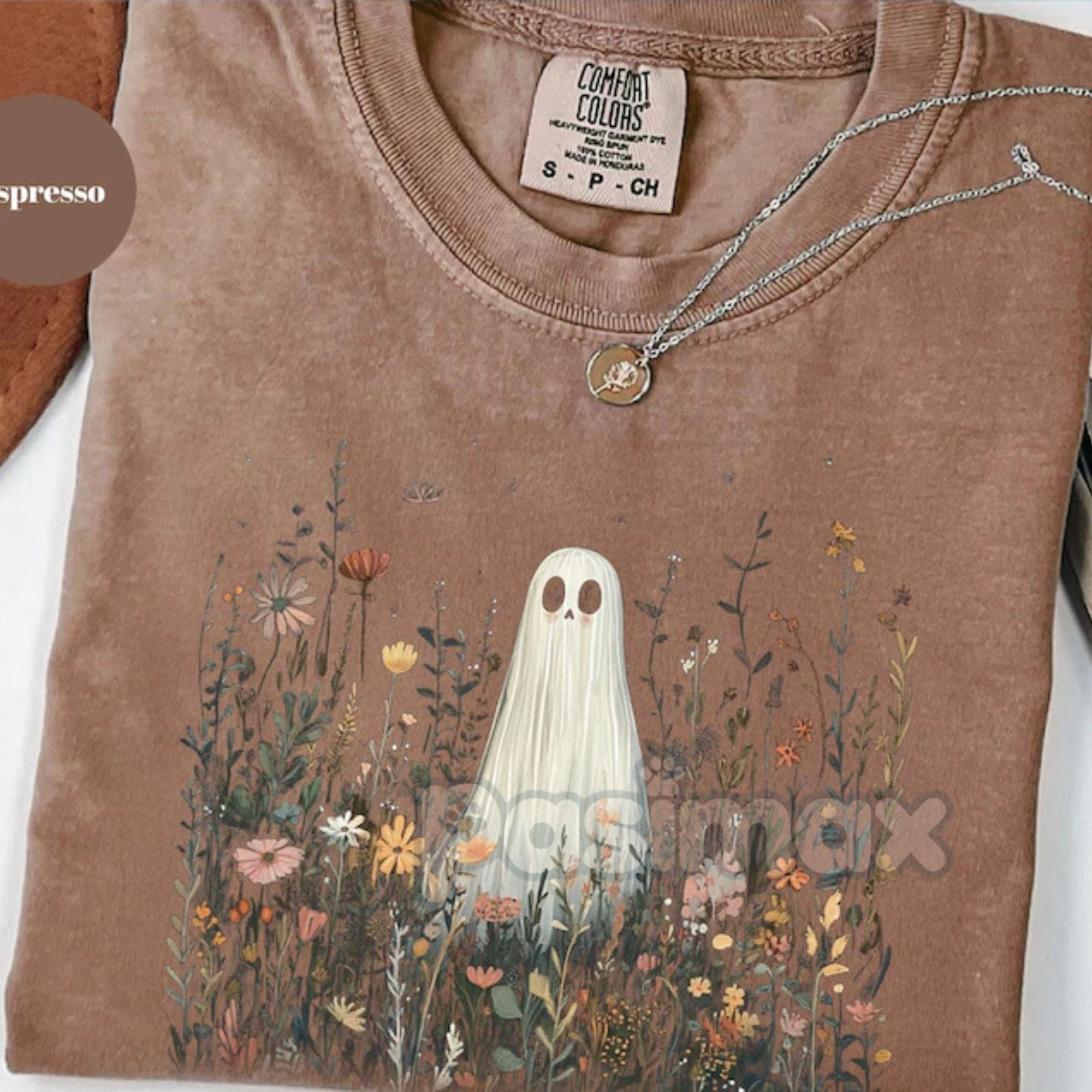 Comfort Colors® Enchanted Ghost in Wildflowers T-Shirt – Cottagecore Halloween Floral Tee, Whimsical Fall Graphic, Fairy Tale Spooky Gift