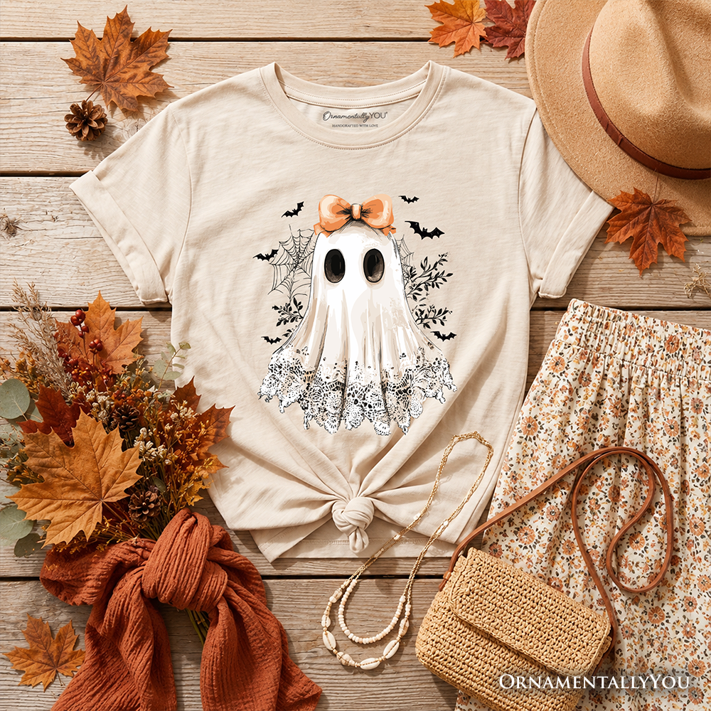 Kids Coquette Ghost T-Shirt, Cute Halloween Tee for Youth Girls