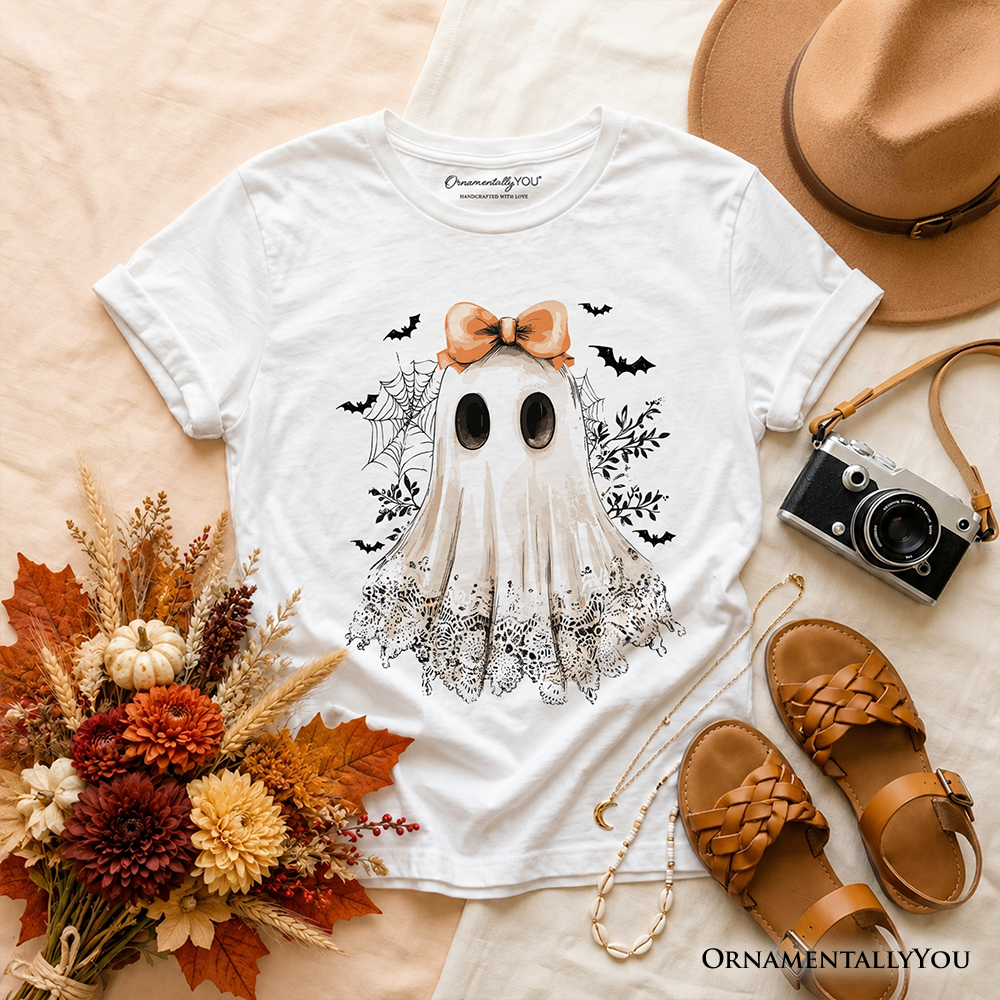 Kids Coquette Ghost T-Shirt, Cute Halloween Tee for Youth Girls