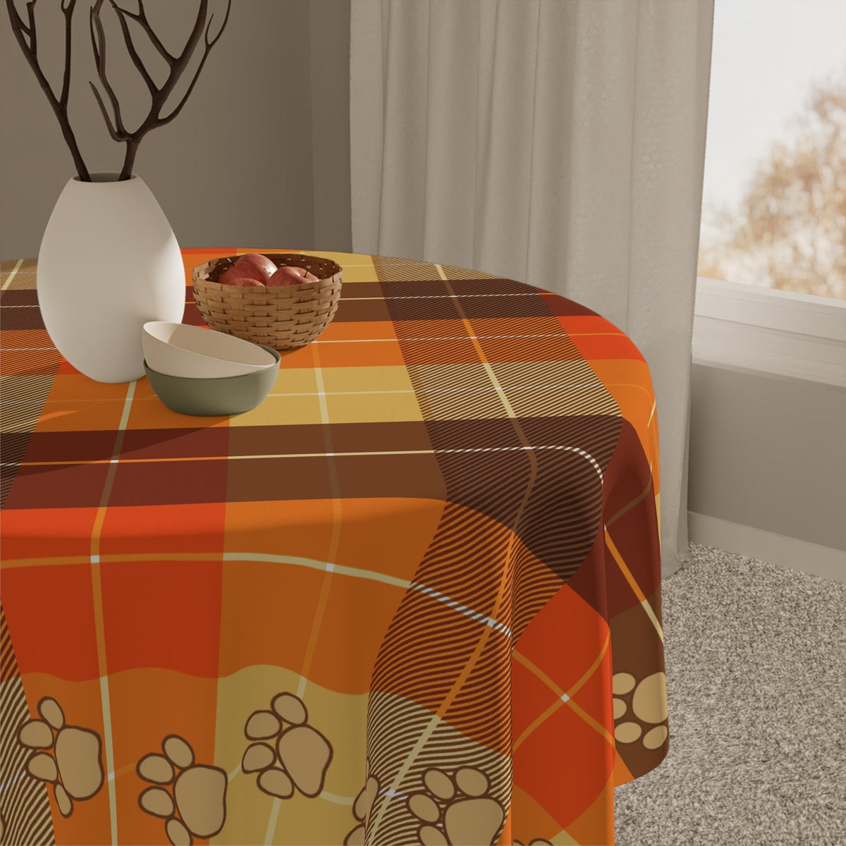Autumn Plaid Tablecloth with Paw Prints