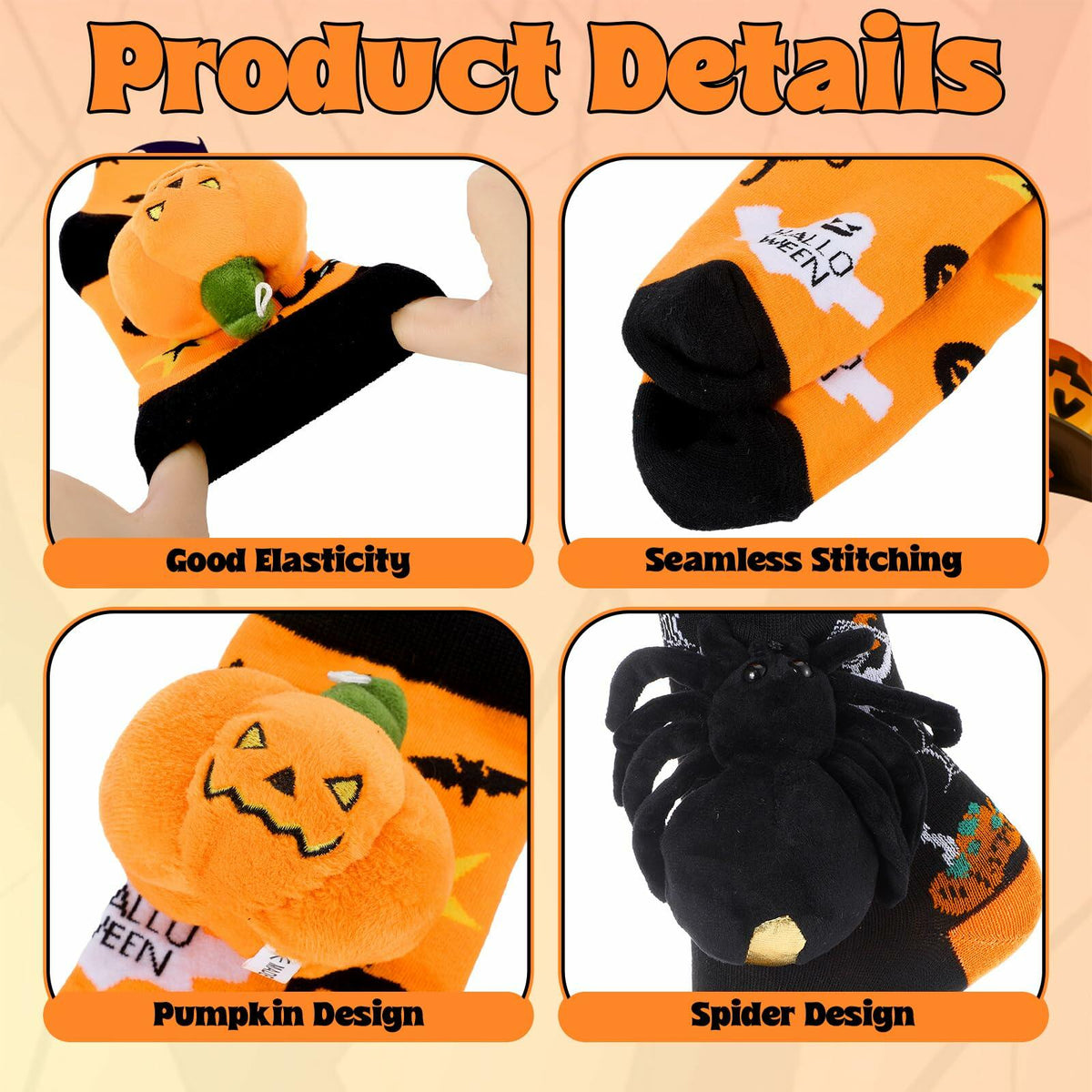 ShinyMatch Halloween 3D Pumpkin Spider Crew Socks 2 Pairs One Size  Multicolor