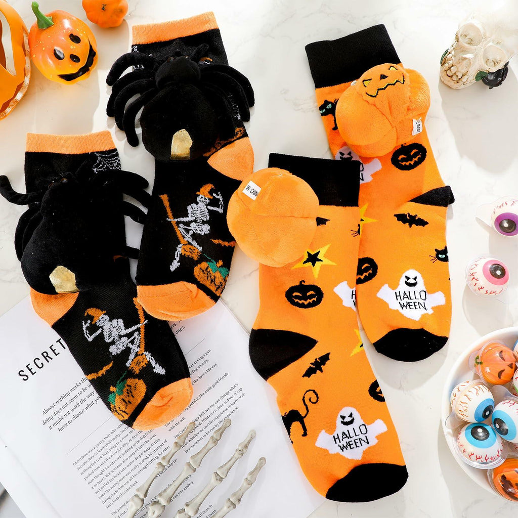 ShinyMatch Halloween 3D Pumpkin Spider Crew Socks 2 Pairs One Size  Multicolor