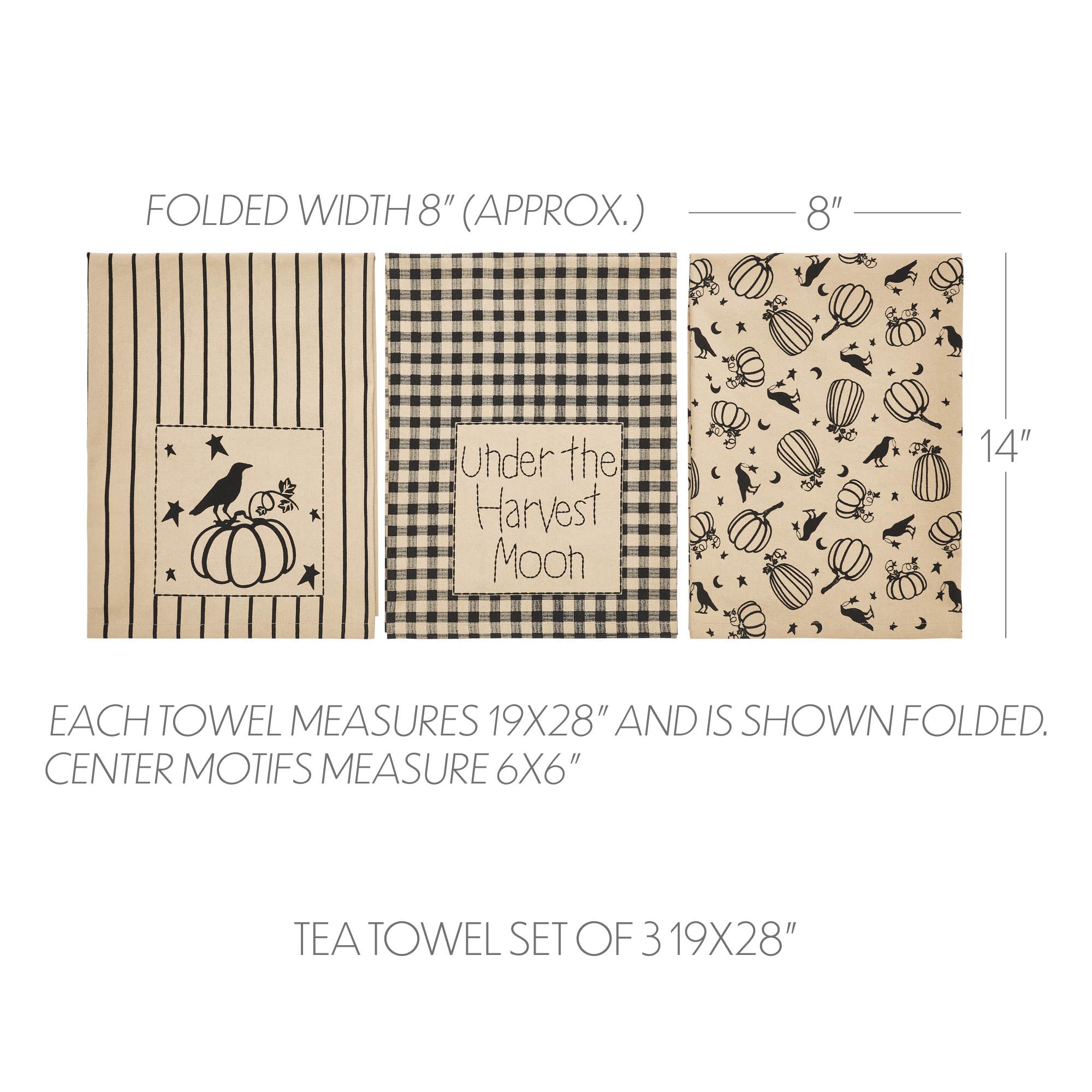 Midnight Harvest Pumpkin & Raven Kitchen Towel Collection | Set of 3 Cotton Towels